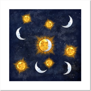 Sun and moon pattern Posters and Art